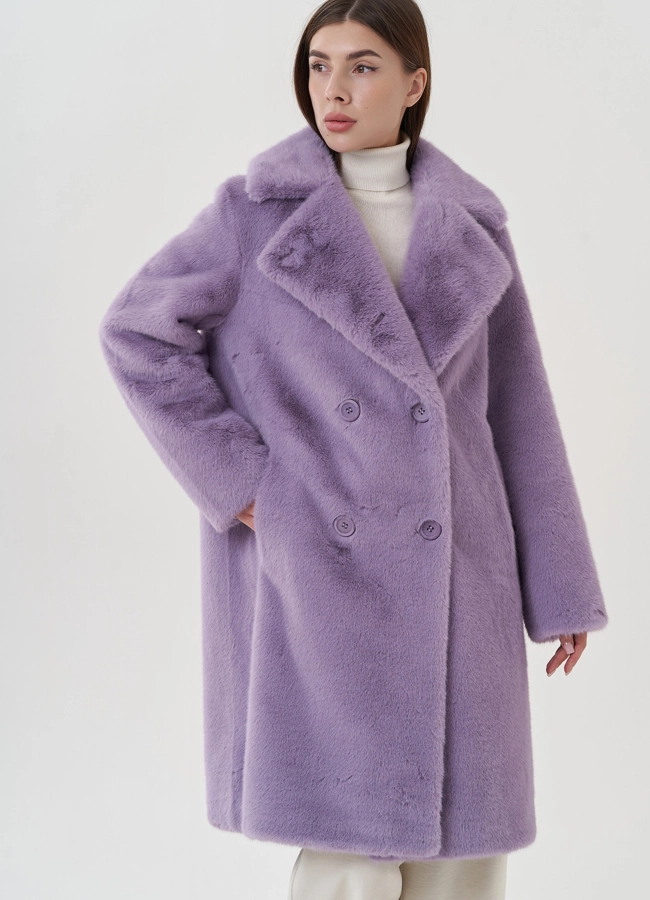 Женское пальто из эко меха на пуговицах модель № 25741 универмаг малина