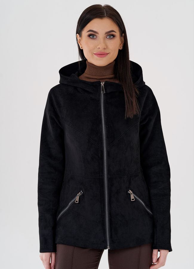 Куртка из эко замши с капюшоном модель № 24104 универмаг малина
