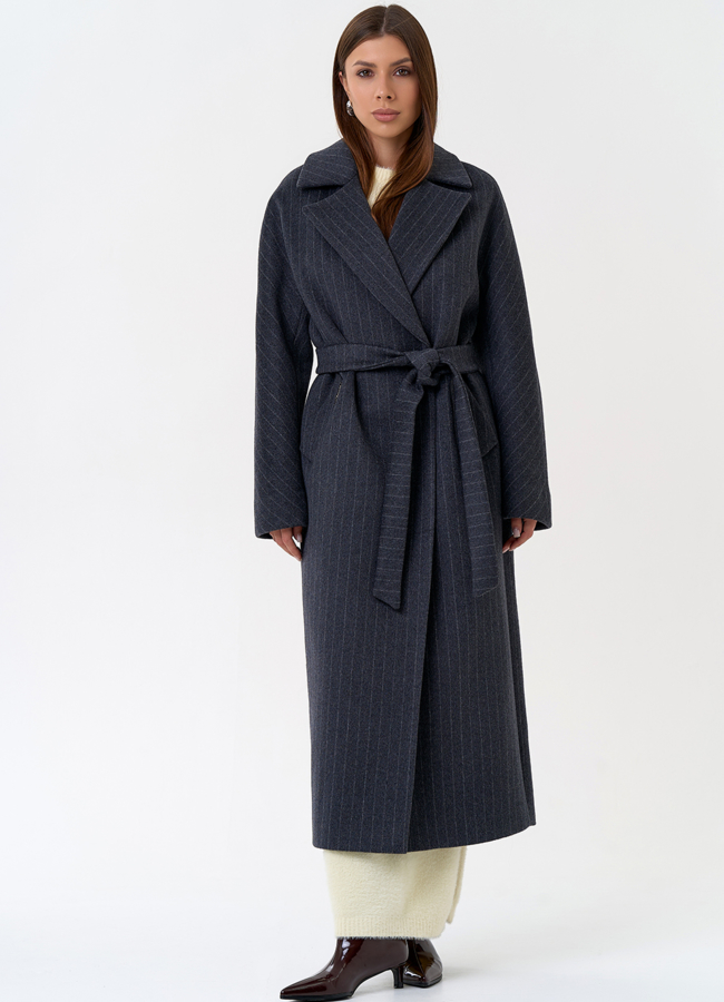 Женское длинное пальто с поясом модель № 31333 меха малина