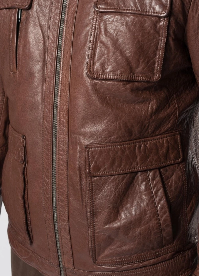 Мужская кожаная куртка коричневого цвета модель № W8055 универмаг малина