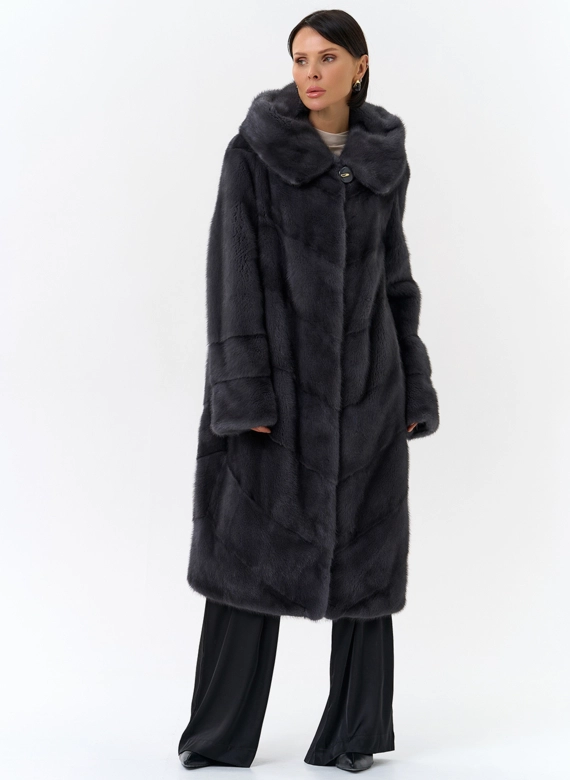 Длинная норковая шуба в сером цвете