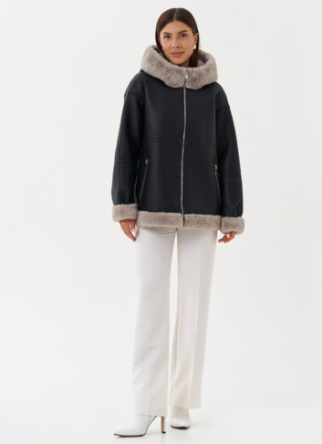 Женская эко дубленка с капюшоном Женская эко дубленка с капюшоном