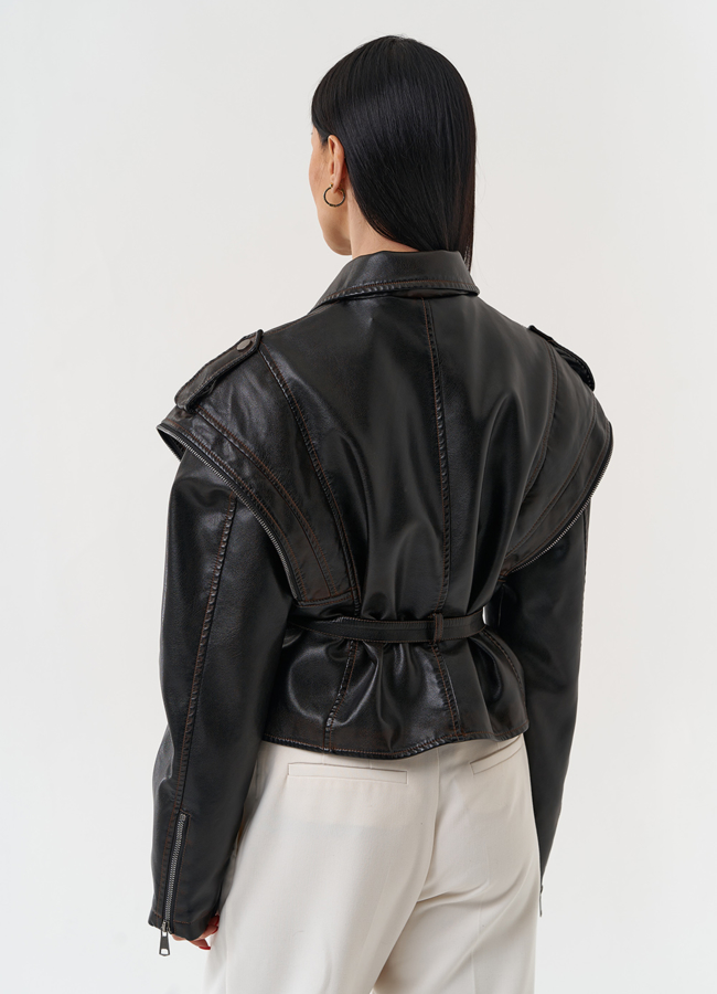 фото Куртка женская из эко кожи в стиле ретро модель № 30447