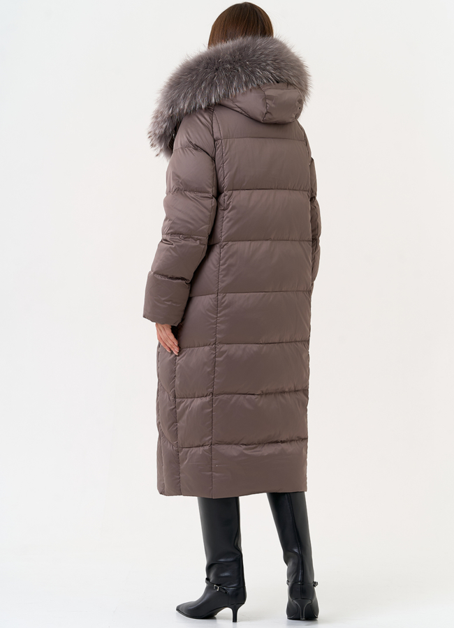 фото Женский пуховик с отделкой из меха лисы модель № 31695