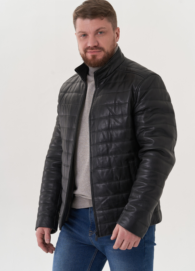 Мужская куртка из натуральной кожи черного цвета модель № 24368 универмаг малина