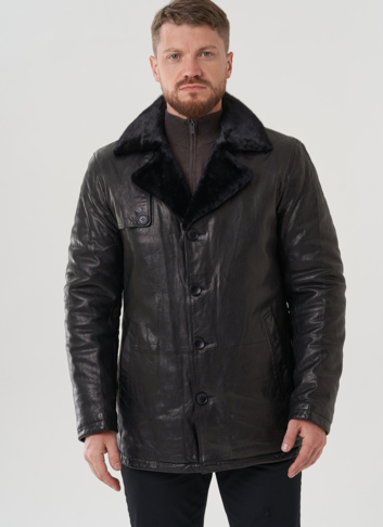 Мужская куртка из натуральной кожи черного цвета 