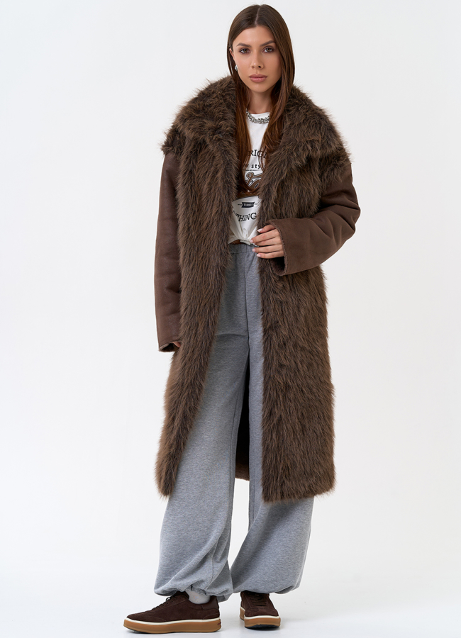 Женская дубленка из эко замши с отделкой из эко меха модель № 31326 в рассрочку