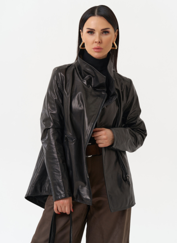 Удлиненная куртка из натуральной кожи с поясом