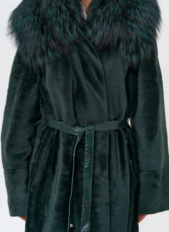 Женская двусторонняя дубленка из меха овчины Cortos с поясом из кожи питона