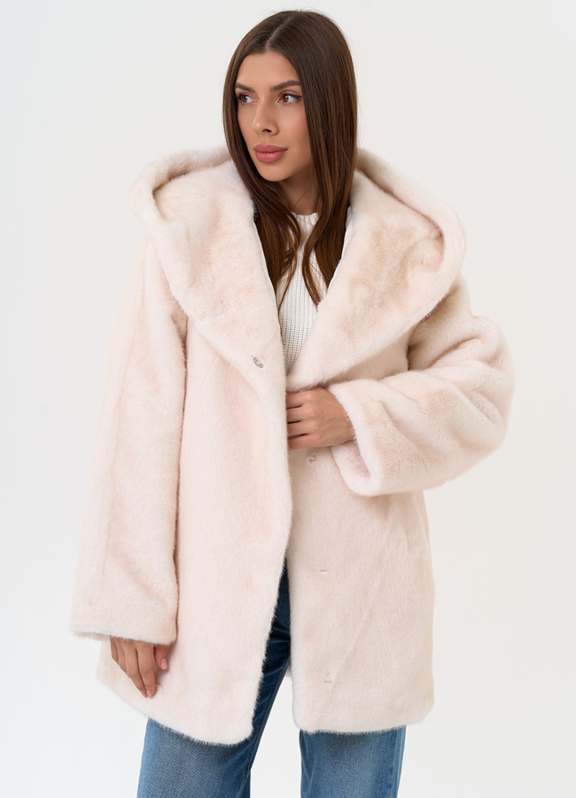 Женская шуба из эко меха с капюшоном модель № 31247 универмаг малина