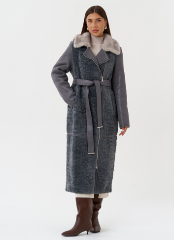 Длинная дубленка из эко кожи