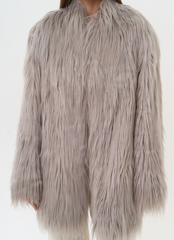 Женская шуба из эко меха с декоративным поясом