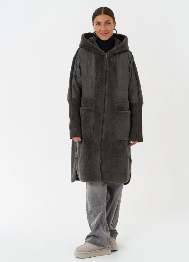 фото Женское утепленное пальто с капюшоном модель № 28671