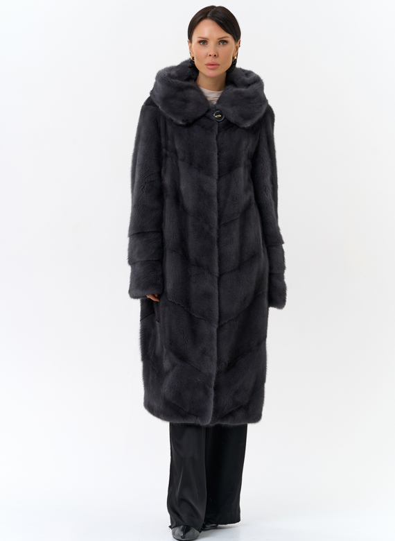 Длинная норковая шуба в сером цвете