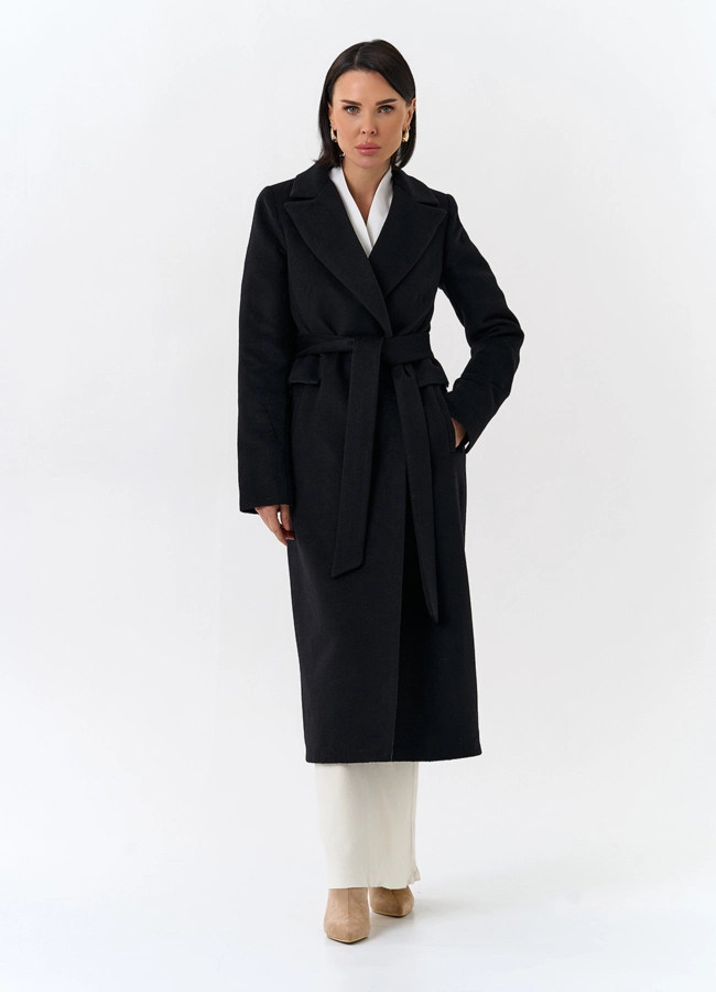 Женское пальто с поясом модель № 32513 меха малина