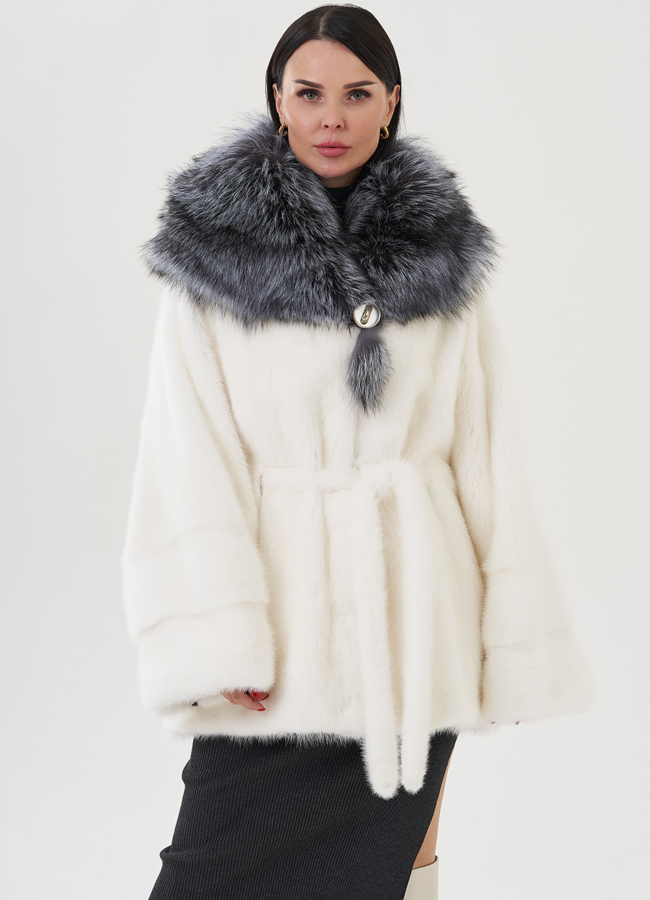 Шуба из норки белого цвета модель № 25695 универмаг малина