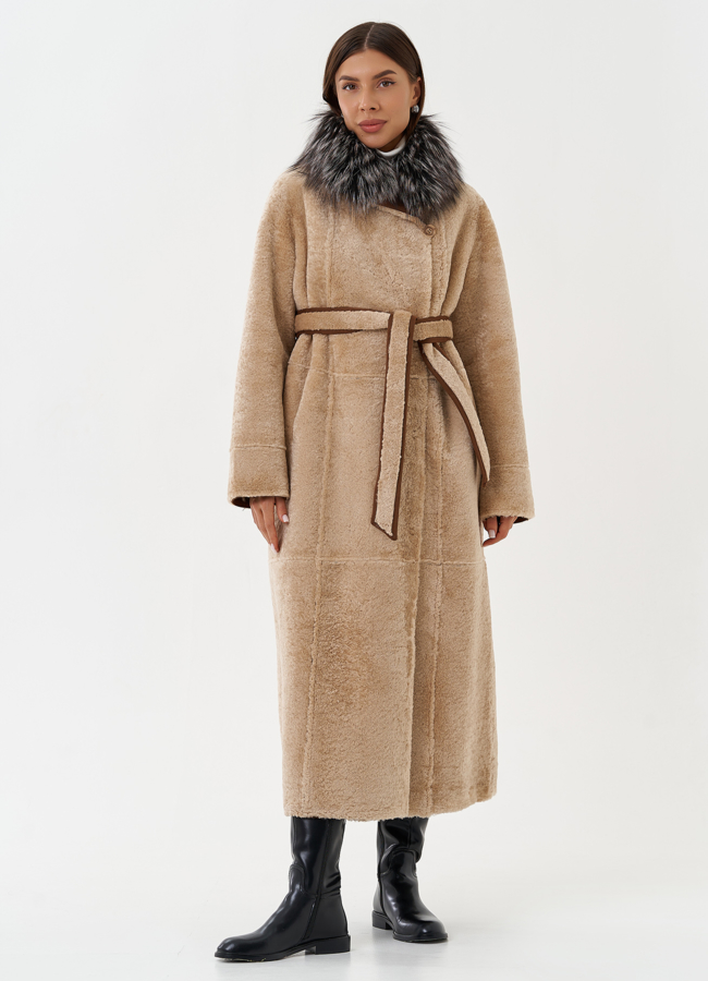 Двухсторонняя дубленка из эко кожи с мехом енота модель № 28562 в кредит