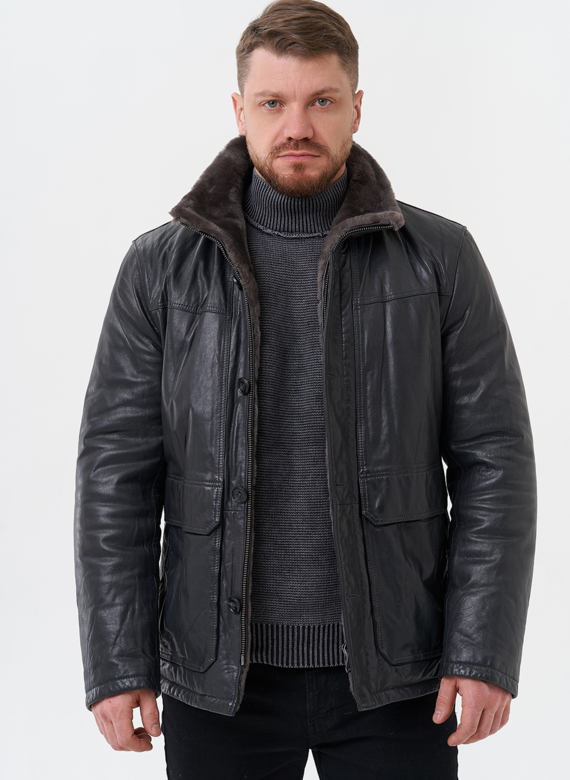 Куртка из натуральной кожи с отделкой из мутона