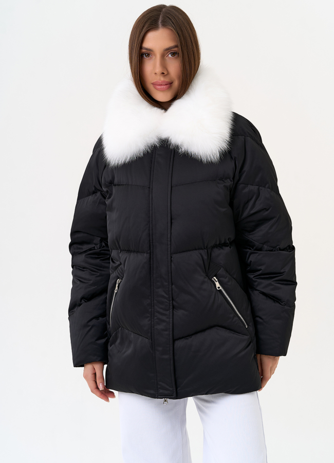 Женский пуховик с отделкой из меха песца модель № 31447 в рассрочку