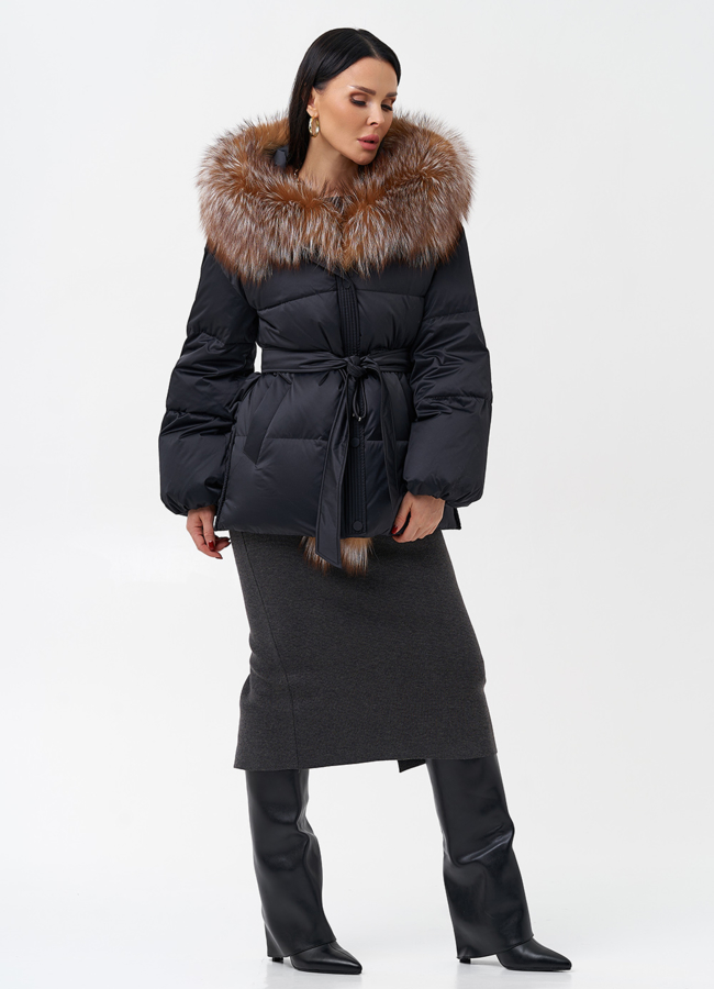 Женский пуховик с отделкой из меха лисы модель № 28521 в рассрочку