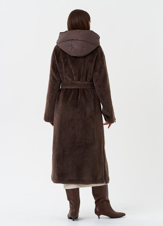 Комбинированное пальто на утеплении с капюшоном модель № 28538 универмаг малина