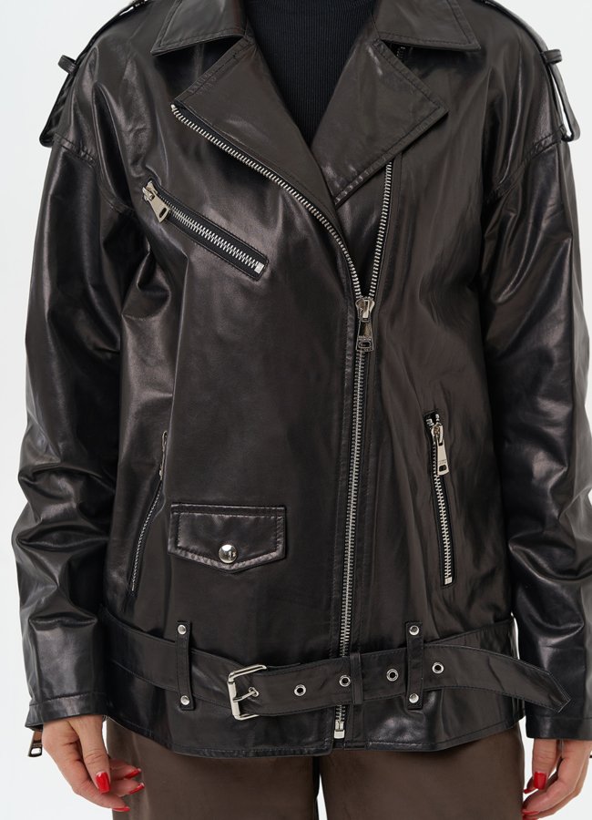 Удлиненная кожаная куртка-косуха модель № 215444 универмаг малина