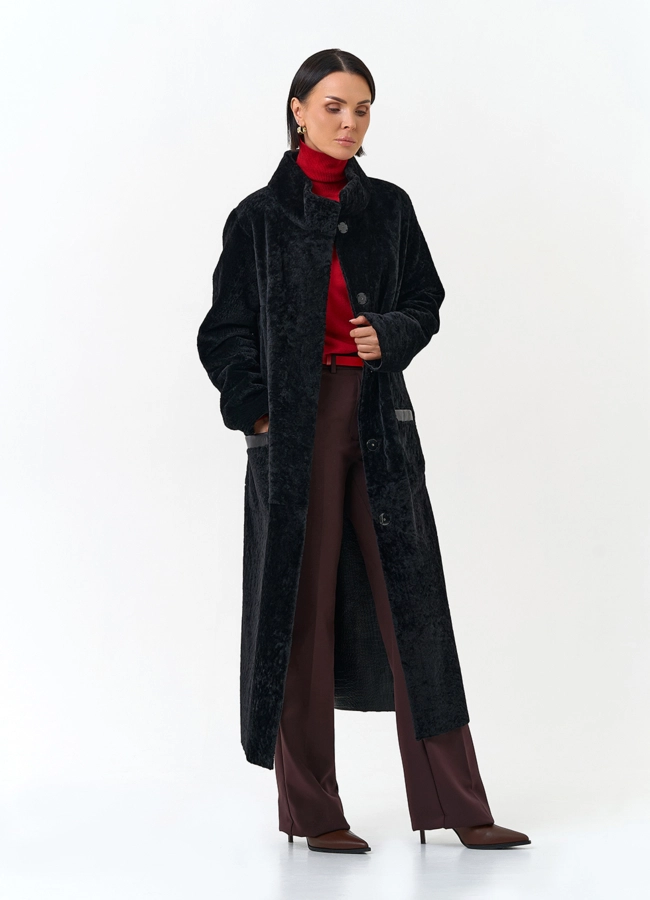 Женская двухсторонняя дубленка с поясом модель № 34376 в рассрочку фото