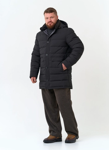 Мужской удлиненный пуховик с капюшоном фото
