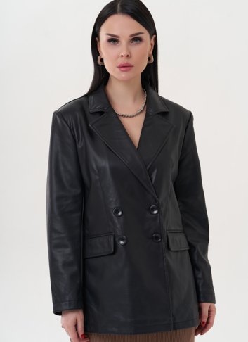 Пиджак черного цвета из эко кожи