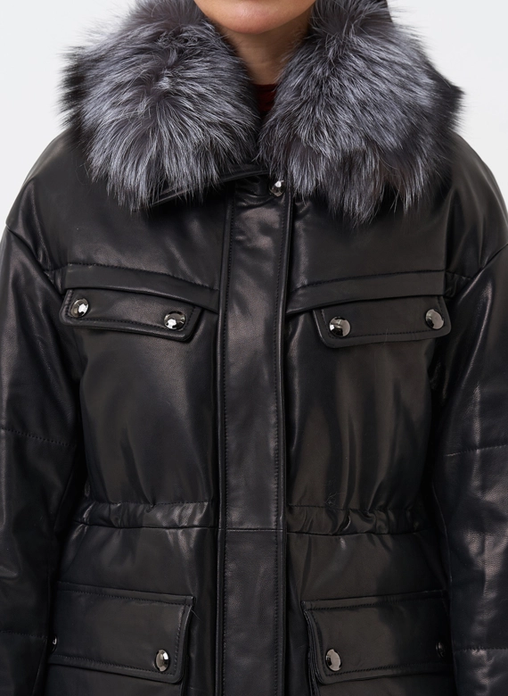 Кожаный пуховик с мехом