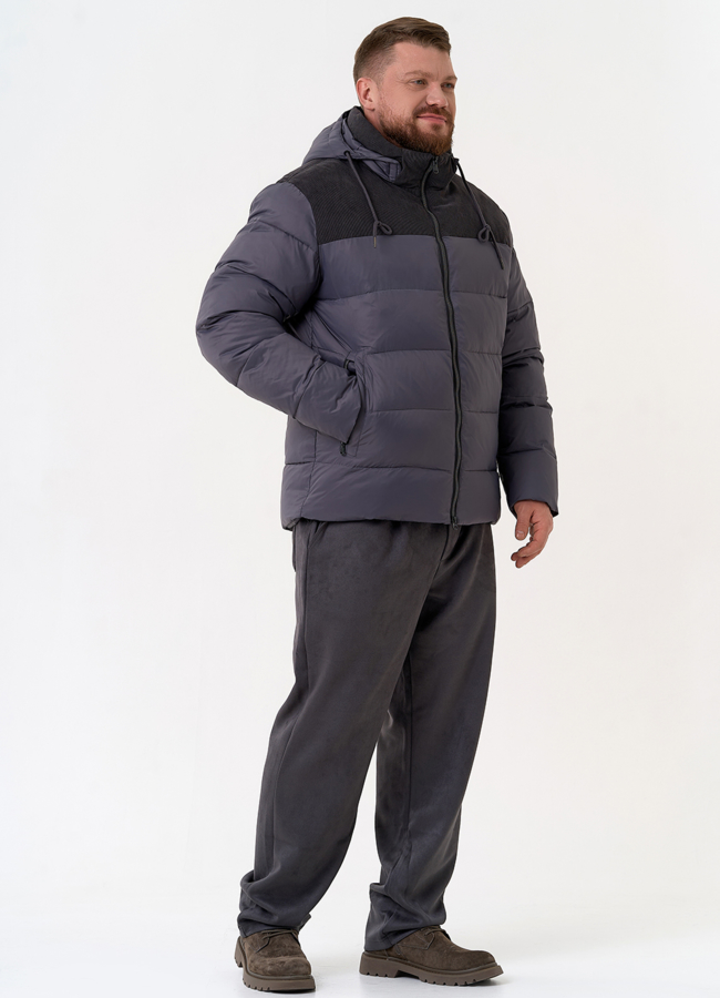 Мужской пуховик с отделкой из вельвета модель № 31470 в кредит