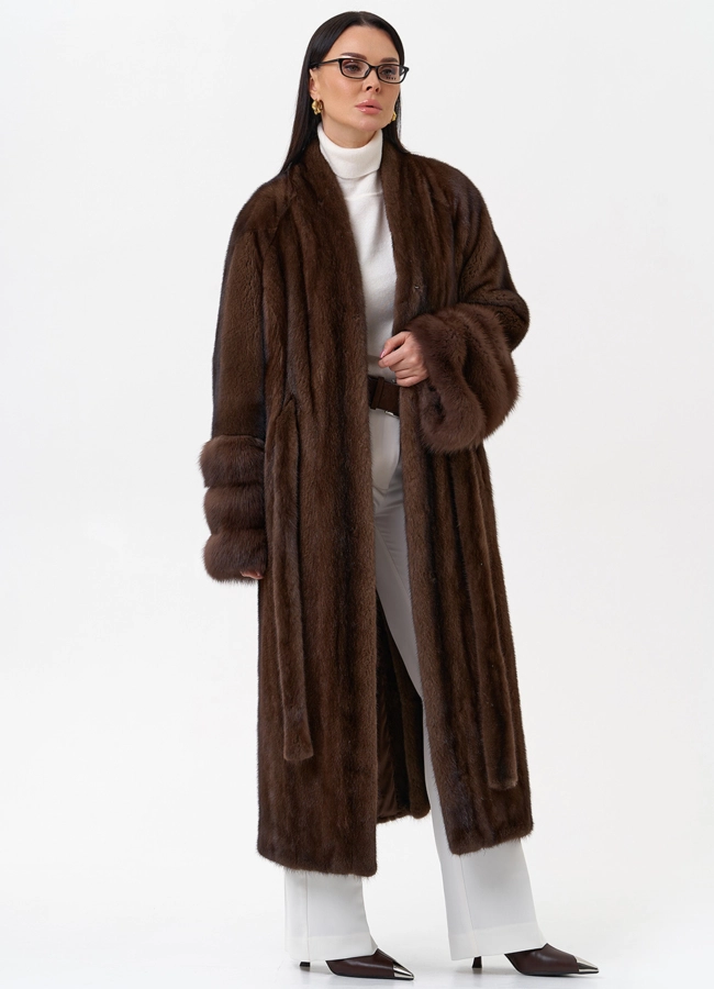 Шуба из скандинавской норки с куницей модель № 29258 универмаг малина